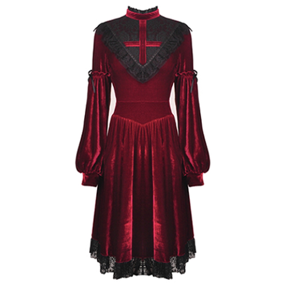 Dark In Love - Lace Cross Skater Kleid - Rot/Schwarz